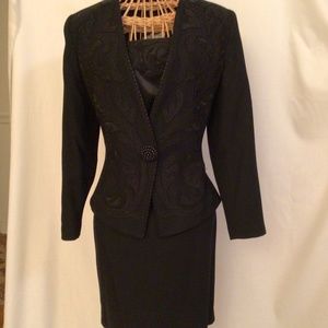 Vintage 1990 Nolan Miller Black Beaded 3 piece wool suit. Size 4 made in Hong K